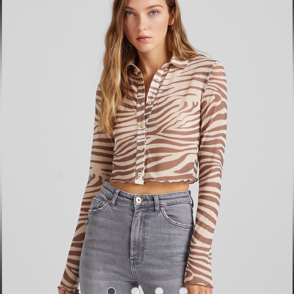 Bershka sheer Zebra Print Top